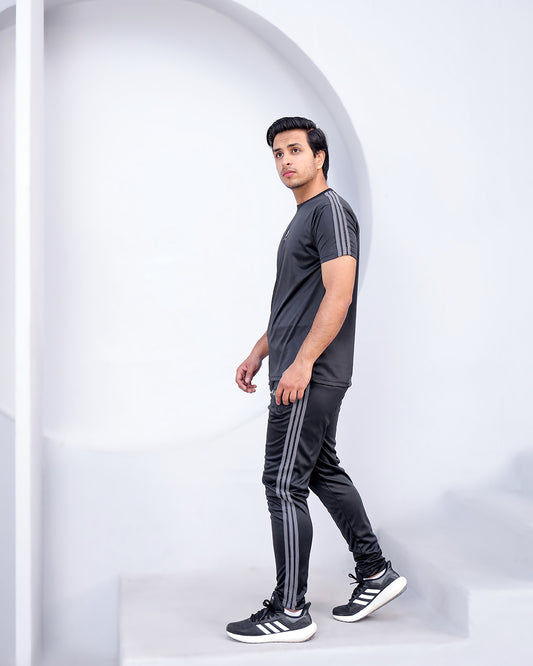 Black with grey stripes Summer Track Suit