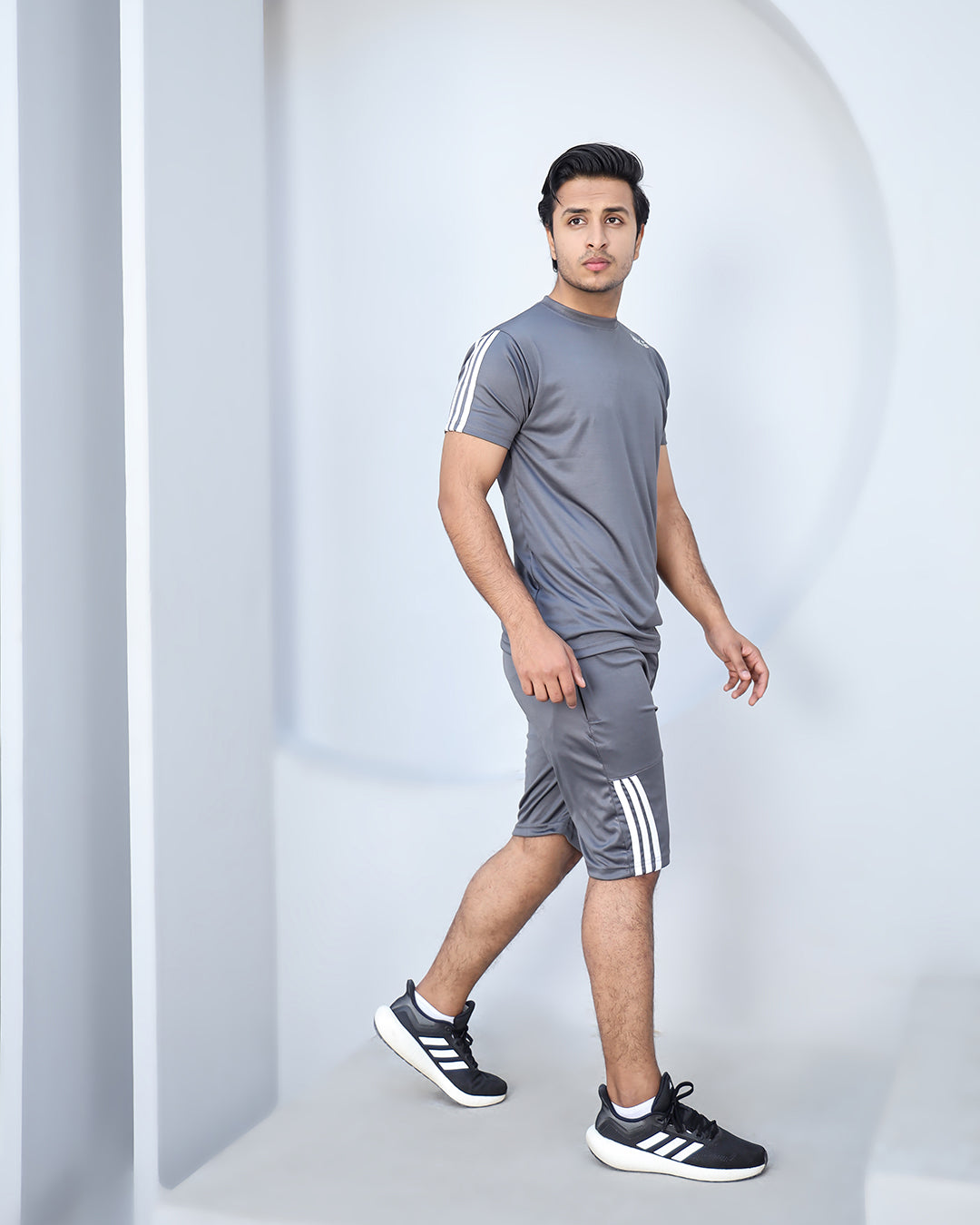 Grey Tri liner shirt with short Track Suit