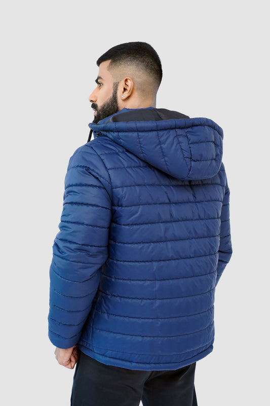 Navy Quilted Puffer Jacket with Detachable Hoodie