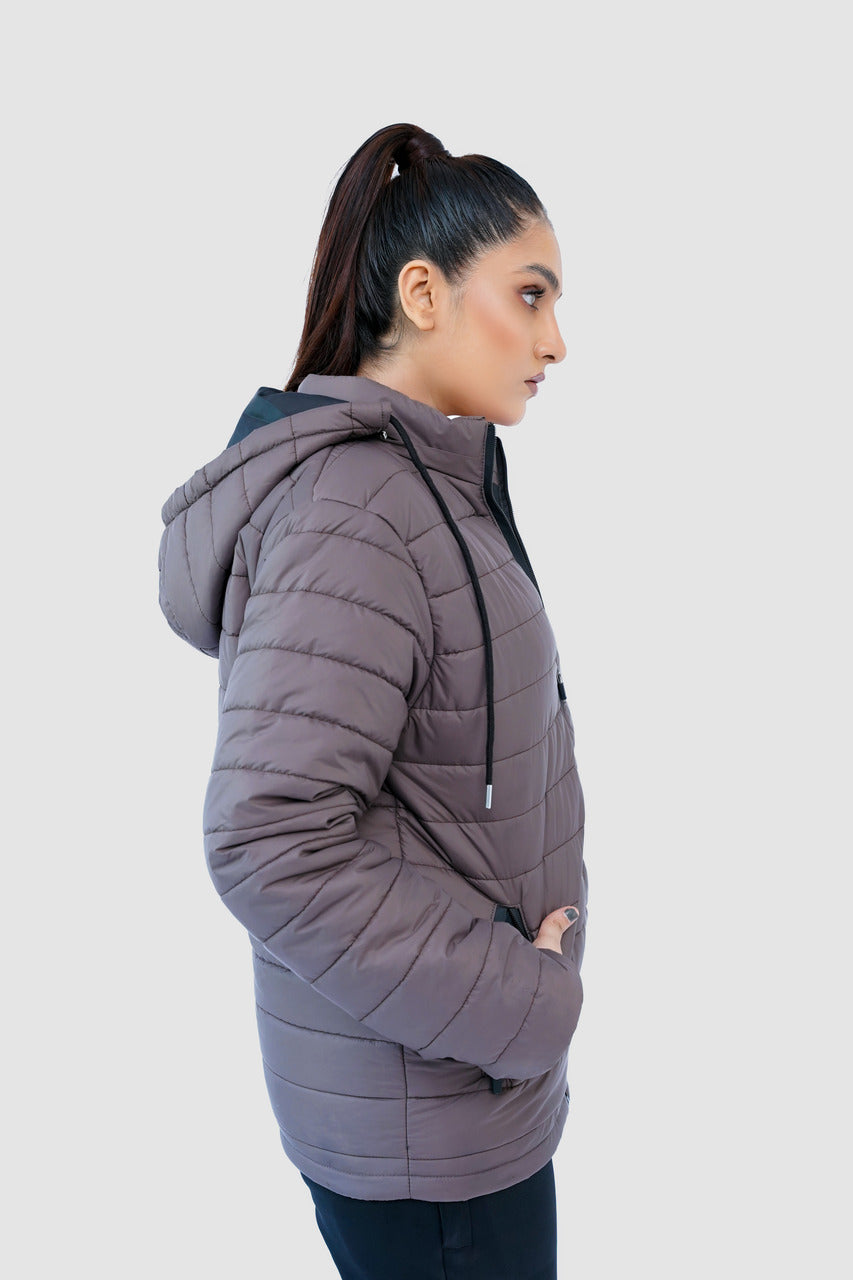 Choco Quilted Puffer Jacket with Detachable Hoodie