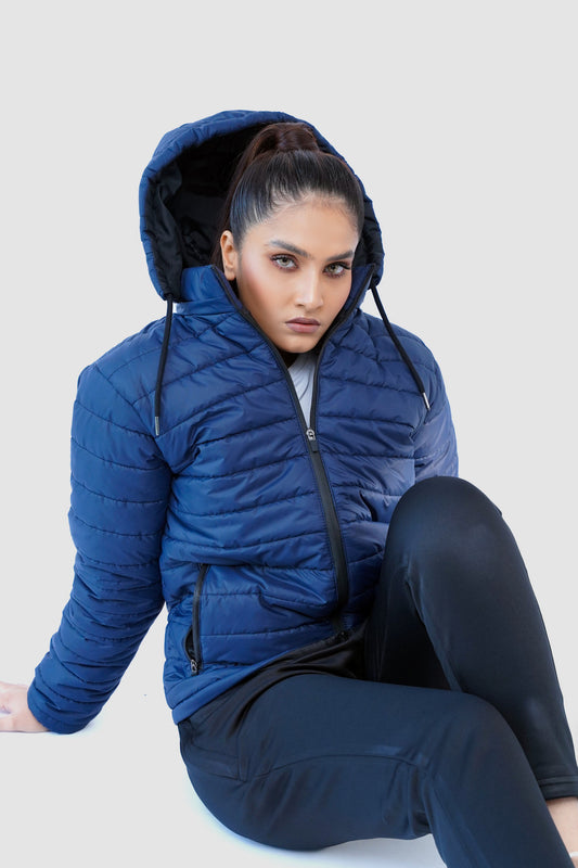Navy Quilted Puffer Jacket with Detachable Hoodie